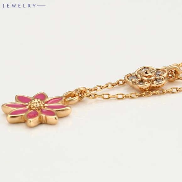 Double Layer Flower 18KGP CZ Necklace - Picture 4 of 10